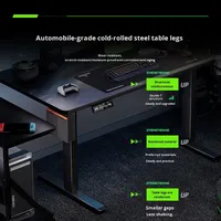 Bureau de jeu noir à hauteur réglable avec éclairage RGB, table de jeu pour PC de type plateau, pour chambre à coucher, avec lumières LED