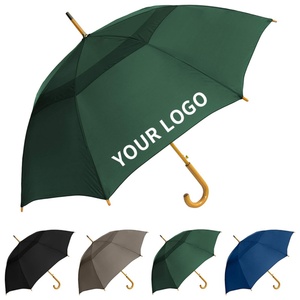 Classic Fashionable Wooden Manual Straight <b>Umbrella</b> with Double Layer Sun Shade Green Crook Wood Handle - Product Image 6