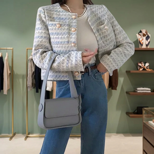 ITOOLIN 2024 Cardigan élégant en tweed pour femme, veste à poches simple boutonnage et manteau court ample, collection automne-hiver - Product Image 3