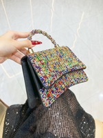 Sandales plates d'été sexy pour femmes, ornées de strass colorés, idéales pour la plage, avec sac à main tendance assorti