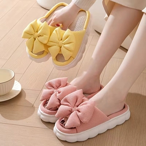 Women's Linen Bowknot <b>Decor</b> for Open Toe Soft <b>Summer</b>/Winter Indoor Home EVA Outsole - Product Image 2