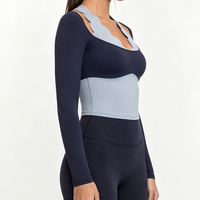 Nouveau haut de yoga transfrontalier à manches longues pour femme, t-shirt de sport sexy à épaules dénudées, haut de course moulant pour le fitness