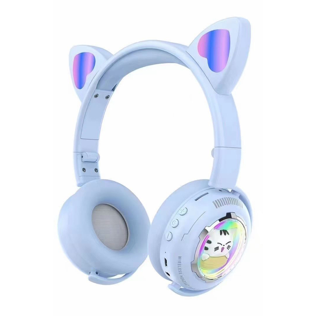 Cat Ear Wireless Headphones with RGB Lights Bluetooth Over-Ear Gaming Headset Cat Ear Headphones for Travel & School