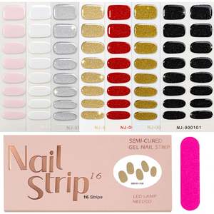 Autocollants pour ongles en gel semi-durci dorés 16tips, couverture complète, paillettes dorées simples, autocollants pour ongles UV/LED, extensions <span class=keywords><strong>d</strong></span>'ongles, sliders durables - Product Image 2