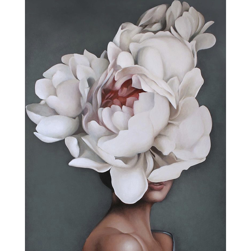 Dame avec tête de fleur-Gris Blanc