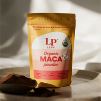 Doypack imprimé sur mesure pour poudre de maca biologique, sachet refermable en aluminium pour l'emballage de compléments alimentaires