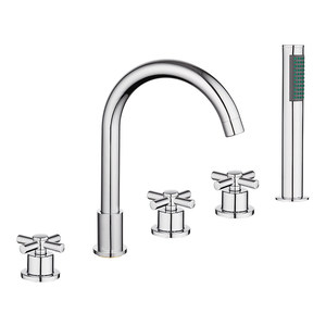 <span class=keywords><strong>Robinet</strong></span> de baignoire moderne en laiton à 5 trous pour montage sur pont, avec douchette à main, mitigeur 3 poignées à débit élevé, cartouche céramique, pour salle de bain - Product Image 1