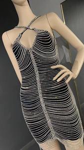 <span class=keywords><strong>QUEENS</strong></span> GOWN Mini robe courte robe noire gland chérie défilé de mode robe de scène - Product Image 3