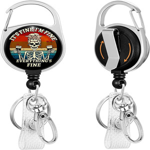 Cross-border fun badge scroll skull 360-degree rotating back <b>clip</b> retractable key <b>ring</b> heavy-duty carabiner - Product Image 1