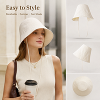 Chapeau Bob Femme à Large Bord Taille Unique 54-59cm Respirant Anti-UV avec Cordon de Serrage pour Plage, Voyage et Usage Quotidien