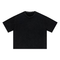 Premium unisex boxy fit gewassen sweatshirt met studded kraag, vintage distressed design, oversized casual streetwear, ronde hals