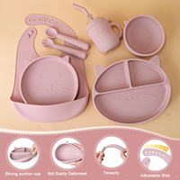 Nouveau cadeau pour bébé Vaisselle en silicone de qualité alimentaire Ustensiles pour enfants étanches Assiettes Cuillère Ensemble d'alimentation pour enfants de 0 à 12 mois