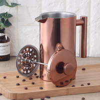 Vente en gros de thé à café et thé à presse française en acier inoxydable à double paroi en or rose pour le camping
