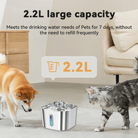 Distributeur d'eau automatique pour animaux de compagnie 2,2 L, fontaine à eau pour chat en acier inoxydable OEM avec fenêtre de niveau d'eau