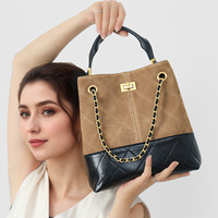Sac bandoulière tendance en cuir véritable pour femme, style patchwork populaire, avec deux sangles et doublure en polyester, toutes saisons