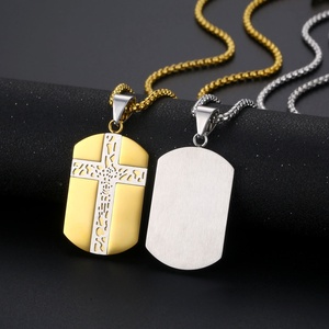Wholesale <b>Titanium</b> Steel Men Designer Jewelry Dogtag Cross Pendant Necklace - Product Image 3