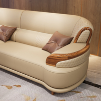 Modernes Wohnzimmer Ledersofa-Set Möbel Leichter Luxus Wujin Holzfurnier 1+2+3 Sofa-Set Möbel