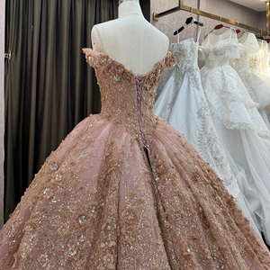 2024 New Design Flowers Pink Off Shoulder Ball Gown Embroidery <b>Wedding</b> <b>Evening</b> <b>Dresses</b> 6640-1 - Product Image 4