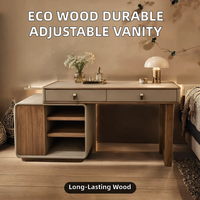 Table de toilette en bois massif avec miroir éclairé, armoire de rangement multifonctionnelle pour maquillage, meuble de chambre durable