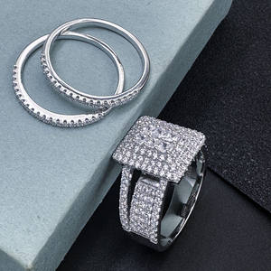 Thiên Tài Phụ Nữ Engagement <span class=keywords><strong>Ring</strong></span> Và Ban Nhạc Đám Cưới Pinky Iced out Nhẫn 925 Sterling Bạc VVS Moissanite Baguette Ngón Tay Bộ Nhẫn - Product Image 2
