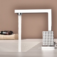 Robinet de lavabo carré en L chromé, mitigeur chaud/froid en laiton texturé, robinet de salle de bain moderne à 3 trous