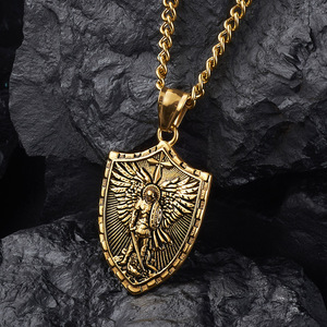Fashion Gold PVD Plated Waterproof Stainless Steel St. <strong>Michael</strong> the Archangel Warrior Charm Pendant Necklace Gift for Men - Product Image 4