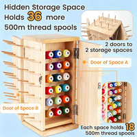 129 bobines (DIY) 360 °   Porte-fils rotatif en bois avec double porte pour la couture et le tressage de cheveux