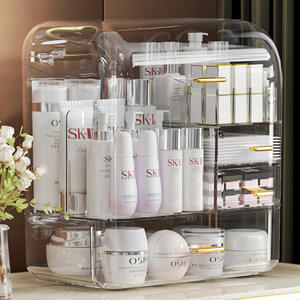 Boîte de rangement cosmétique en acrylique avec couvercle et tiroirs pour organiser le maquillage et les soins de la peau, organisateur de bureau, capacité 50L, couleur unie - Product Image 4
