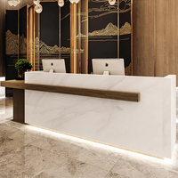 USA CA UK AU GER Stock local Vente en gros Lumière LED en bois Salon de beauté Bureau de réception blanc moderne Comptoir de salon pour spa