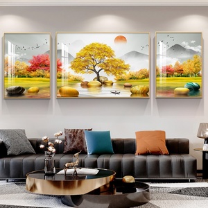 Pinturas de Porcelana y Cristal Hechas a Mano al por Mayor de Fábrica, Arte Mural de Paisajes Dorados, Pintura Tríptica Personalizada de Animales - Product Image 6