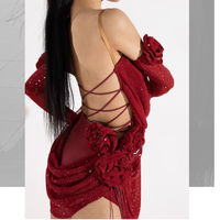 Robe de danse latine scintillante pour femmes, sans manches, dos nu, taille cintrée, costume de performance Cha Cha Tango Salsa