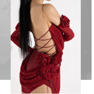 Vestido de Baile Latino Brillante para Mujer, Sin Mangas, Espalda Descubierta, Cintura Ajustada, Traje para Cha Cha, <span class=keywords><strong>Tango</strong></span> y Salsa - Product Image 3