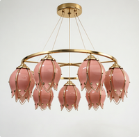 Lustre LED Floral Tulipe Rose Viral TikTok, 7 Lumières, Cadre Doré, Verre Teinté, Suspension pour Chambre, Décoration de Mariage, Plafonnier