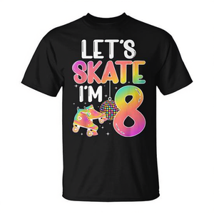 T-shirt d'anniversaire Let's Skate I'm 8 pour filles de 8 ans, vêtements de fête pour patinage à roulettes - Product Image 2