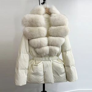 OFTBUY 2025 Parka Invernale da <span class=keywords><strong>Donna</strong></span>, Cappotto in Piuma d'Oca Bianca 90% con Vera Pelliccia di Volpe Naturale, Giacca Imbottita Calda e Spessa con Cintura, Impermeabile - Product Image 6