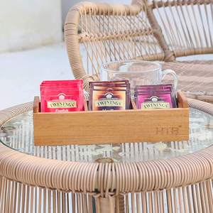 Boîte à thé en bois d'acacia avec poignée, boîtier de rangement, avec 3 compartiments, Mini récipient de stockage séparé, pour B - Product Image 5