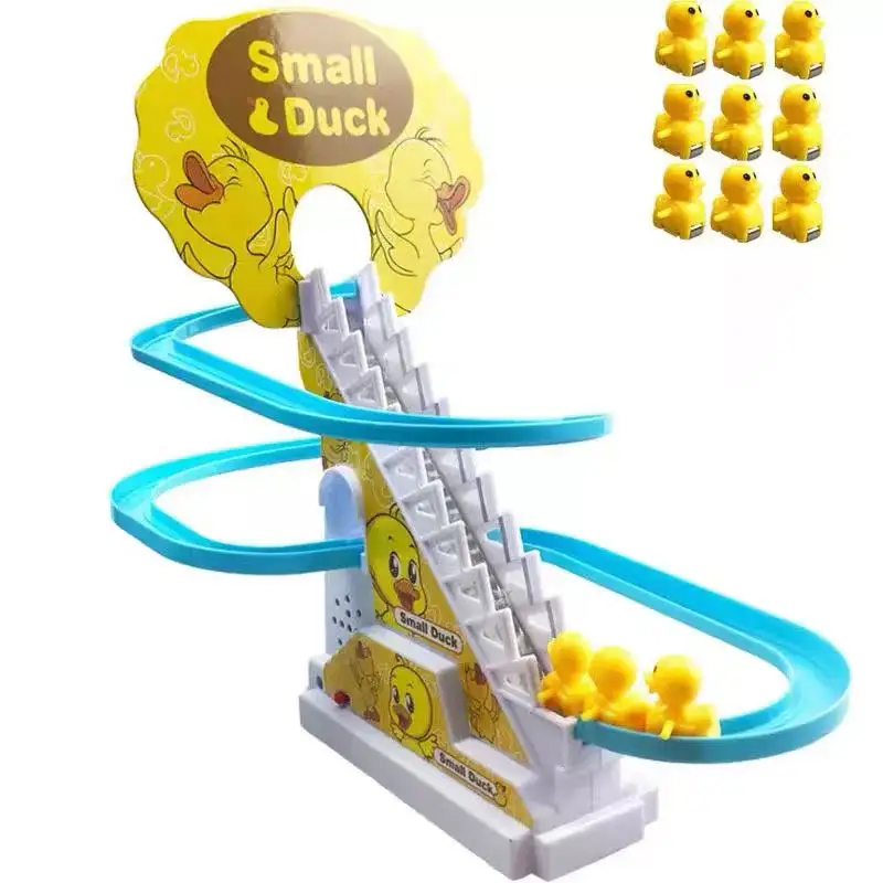 3/6/9/12/15 Duck Music Light Rail Car Game Little Small Duckies Electric Climbing Ttack Race Rrack Ducks Climb Stairs Toys