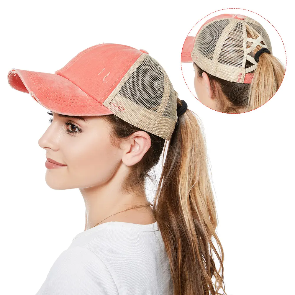 Cowboy retro baseball cap elastic band cross ponytail hat ladies fashion sports outdoor autumn new products