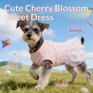 Vestido para Cães Primavera Verão Estilo Princesa Fino com Estampa de Flor de Pessegueiro para Cães de Pequeno e Médio Porte - Product Image 2