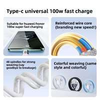 Kabel Data USB 3.0 Tipe-C 100W Berbahan Tembaga Murni 6A Pengisian Cepat, Kabel Nilon Transparan 1-2m untuk Mobil, Ponsel, Komputer, Printer