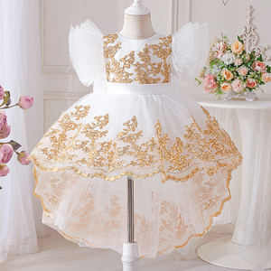 Robe de princesse en satin brodée pour petite fille, sans manches, avec grand nœud et traîne, robe de soirée pour enfant, idéale pour anniversaire ou spectacle - Product Image 2