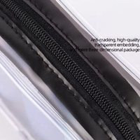 Pochette autoportante en PVC transparent avec fermeture éclair intégrée, anti-fissuration, bordure noire, logo personnalisé imprimé, recyclable, pour masques faciaux, cosmétiques et voyages