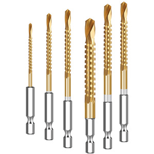 Hexagonal Shank Serrated Twist <b>Drill</b> <b>Titanium</b> Plated Multi Functional Woodworking <b>Drill</b> <b>Bit</b> Set 6.35mm For Smooth Finish - Product Image 5