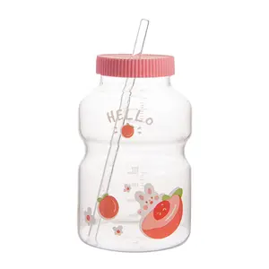 SYL夏季卡通水果玻璃瓶创意儿童硅胶高硼硅玻璃带吸管杯