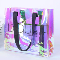 Sac à provisions réutilisable en plastique irisé rose holographique brillant avec logo personnalisé Sac fourre-tout cadeau avec design personnalisé