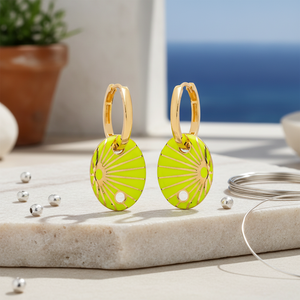 Pendientes colgantes de forma ovalada de esmalte amarillo neón, joyería de plata de ley 925 hecha a mano turca al por mayor - Product Image 3