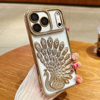 Coque de téléphone Bling Bling Diamant Paon pour iPhone 13 14 15 16 17 Pro Max 14 15 16 Plus 17 Air, Housse de téléphone Électroplaquée Scintillante