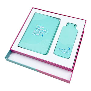 Meilleur <span class=keywords><strong>prix</strong></span> ensemble d'étiquettes à bagages et porte-passeport en cuir PU bleu uni avec logo personnalisé étiquette nominative durable pour le voyage - Product Image 1