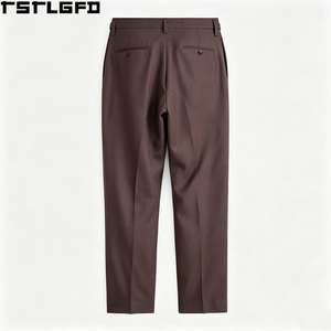 Oem Odm Double Pleated <b>Trousers</b> <b>Men</b> Chocolate Brown Linen Cotton Blend High Waisted <b>Wide</b> <b>Leg</b> Smart Casual Wholesale Bulk - Product Image 5