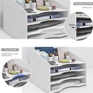 Sharp Multi Layer File Shelf 4 Tier Desktop Organizer PVC Storage Rack Office Supplies Modern Design - Product Image 1